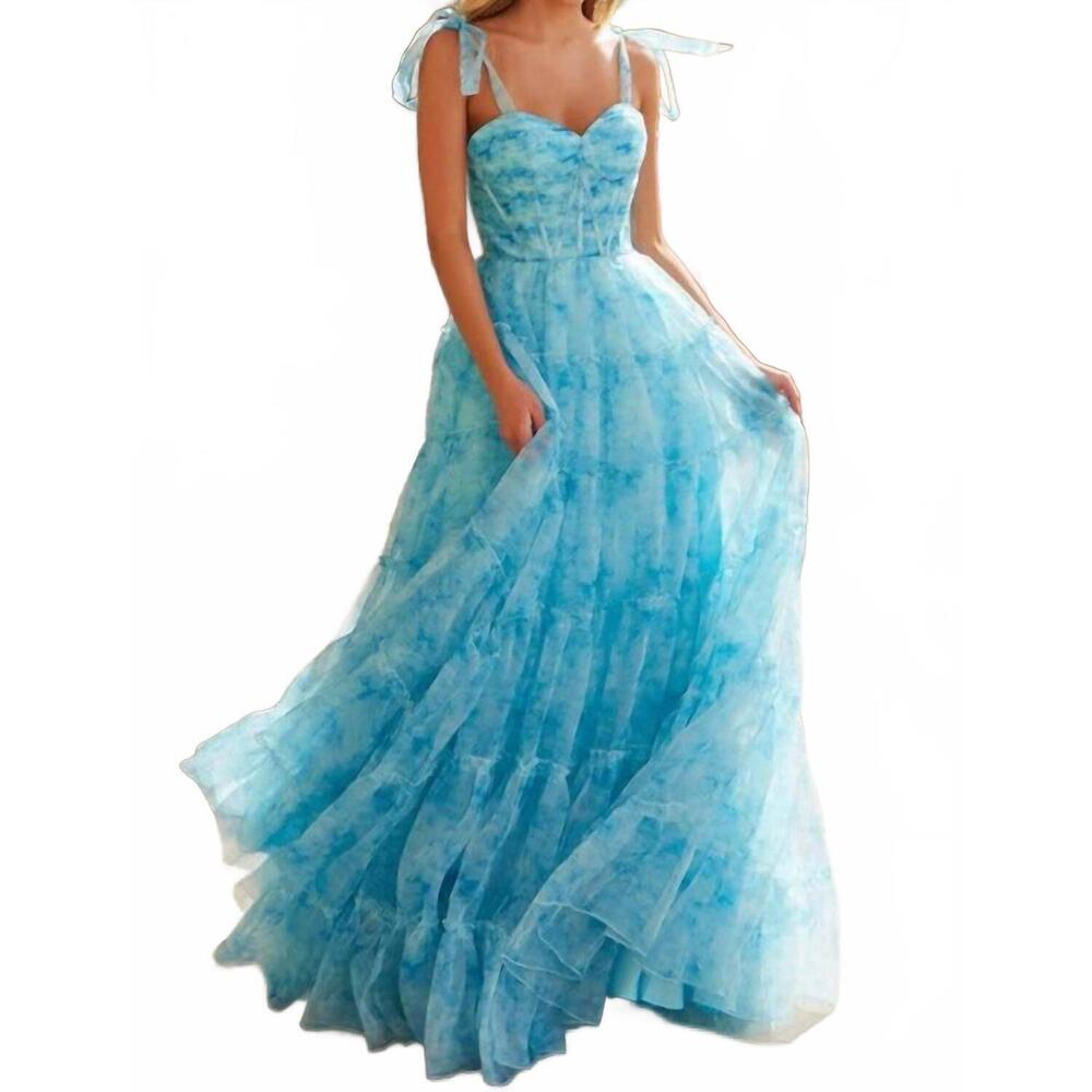 NEW BABYFOX truly extraordinary chiffon print a-line gown in blue